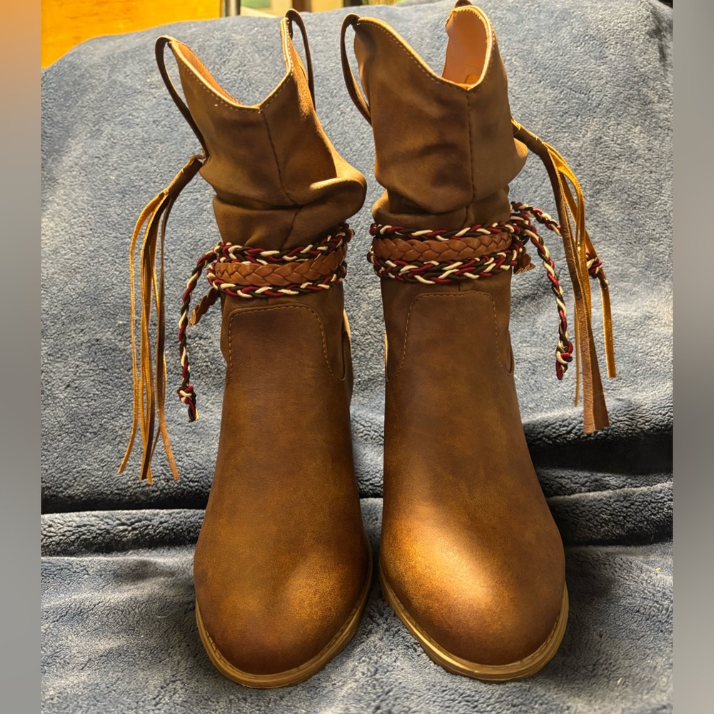 Brown Ankle Boots with Braided Detail - Picture 12 of 14